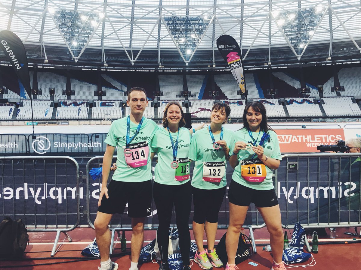 HattyCollier's tweet photo. Team Evening Standard at the @SimplyhealthUK #GreatTeamRelay at the London Stadium last night. We pushed through the tiredness brought on by all the World Cup fever. Great fun. @Great_Run https://t.co/xTasUftzBr