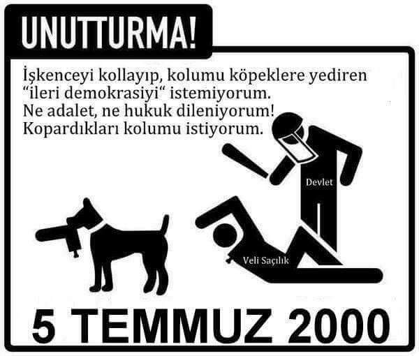 velisacilik's tweet photo. (5 Temmuz 2000) Kolumun koparılıp köpeklere atılmasının üzerinden 18 yıl, aynı kolumun omzunun polis tarafından kırılmasının üzerinden 1 yıl geçti. #DirenişDaima https://t.co/vKs6Qwce69