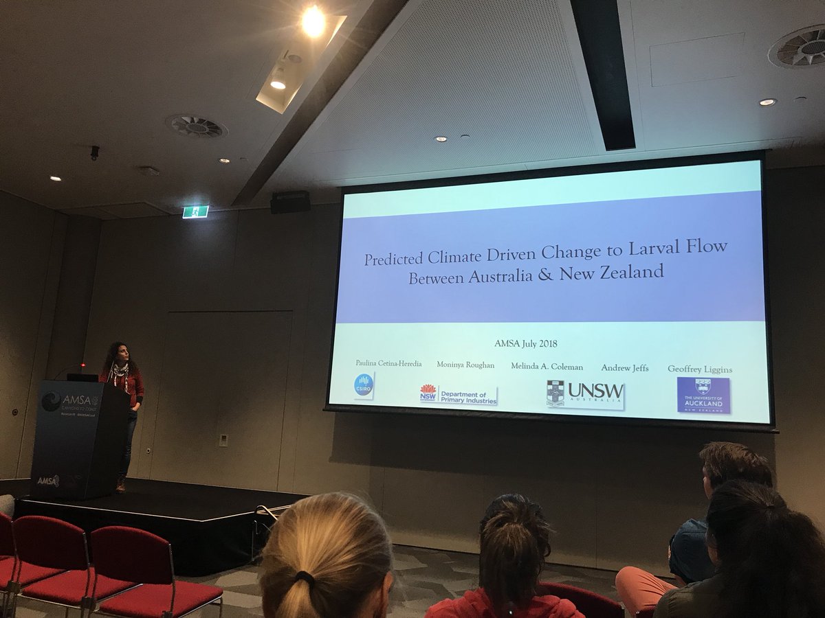 SamTwiname's tweet image. Paulina Cetina-Heredia on changes in puerulus settlement due to ocean circulation changes - looks like we might be getting many more Eastern RL puerulus in Tas in the future! #AMSA18