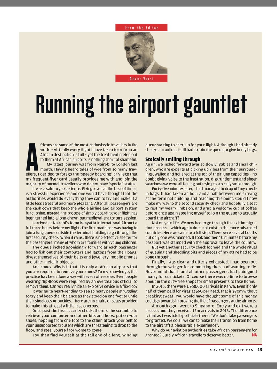 mohammedhersi's tweet photo. To @KenyaAirports ; Anver Versi has given a blow by blow true experience at JKIA.Take it as constructive criticism to reclaim our fast eroding hub status. It is not lost on us that Addis&amp; Kigali are both getting their acts together. For @KenyaAirways to do well JKIA must do well https://t.co/cnjNxarxma