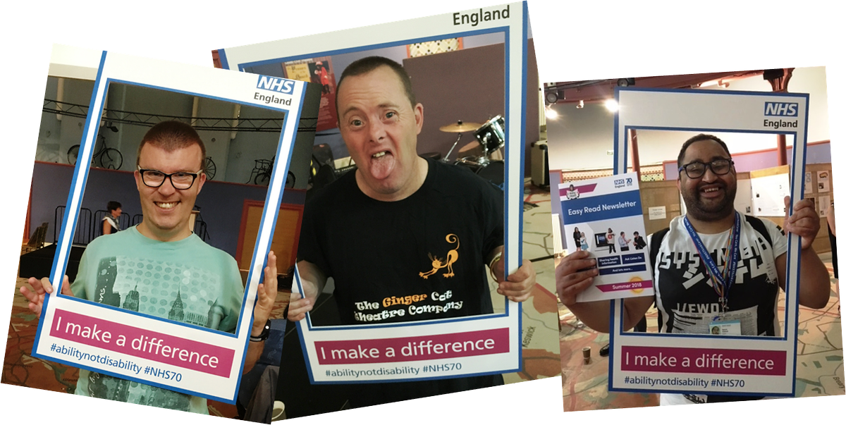 NHSAbility's tweet photo. Today is the big #NHS70 birthday and we want to make sure that people with a #learningdisability #autism are celebrated on the day with our #IMakeADifference message #abilitynotdisability  @jtrevmhn  @dominicslowie @HazelWnhs @LiviBF https://t.co/M9nJAxAfeU