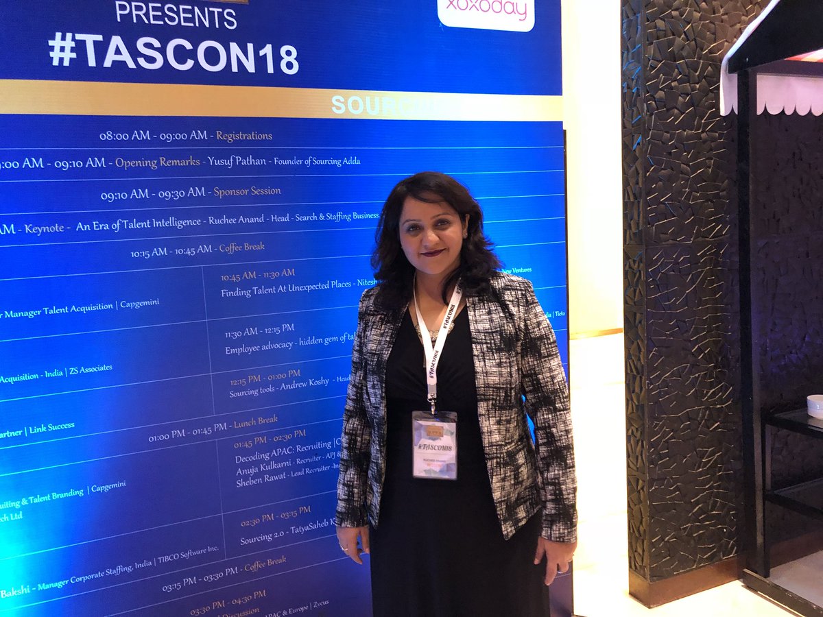 RucheeAnand's tweet photo. It was a pleasure to share my pov on “Recruiting in a brave new world” at #TASCON18. If you were in the room, do share your takeaways on my presentation. Log onto https://t.co/ZnhRxzZmY2 and use code D108 to share feedback. #talentintelligence #winwithinsights https://t.co/6vPTvO7blf