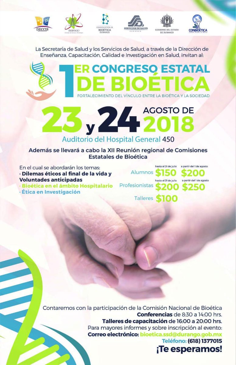 La Secretaría de Salud invita al 1er Congreso Estatal de Bioética.