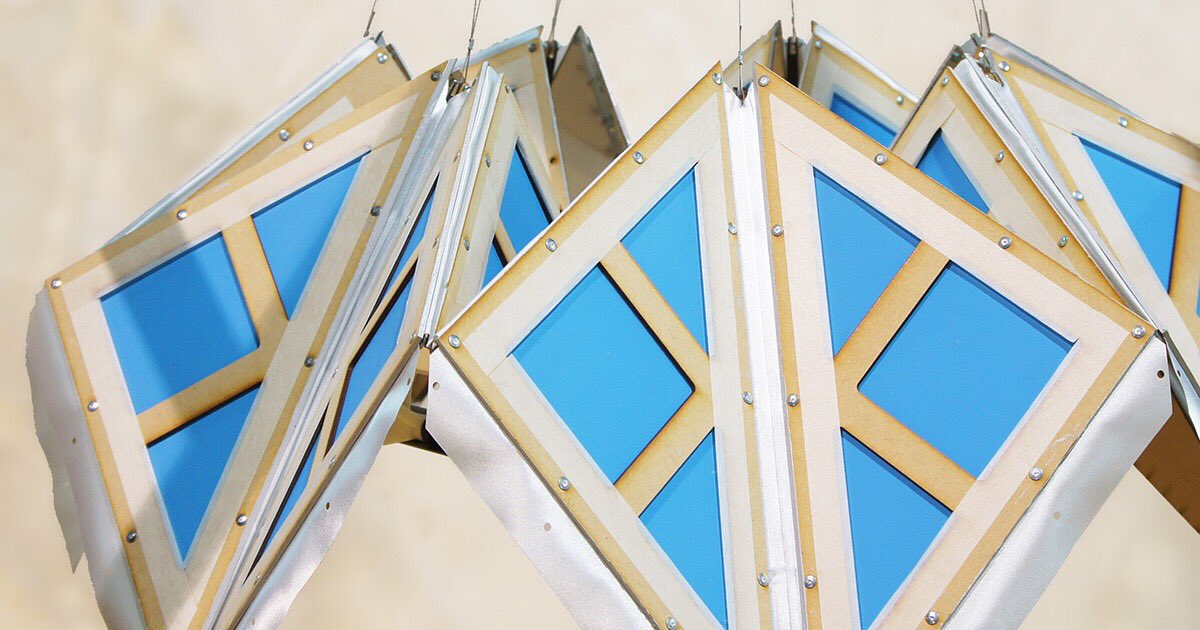 Last night, in Kyoto, we assembled our third prototype of the kaleidoscope for our exhibition in London.  Our aim was to reduce the total amount of its weight, and it seems to be working well. #LDF18