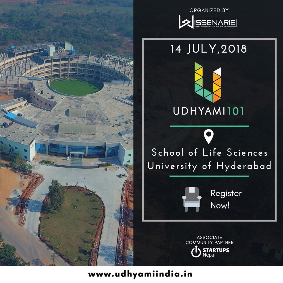 udhyamiindia's tweet photo. *VENUE ALERT*
#Udhyami101 will be happening in the School of Life Sciences Auditorium, University of Hyderabad.
WEBSITE: https://t.co/DiyDtl8mBu
Grab your passes soon!
https://t.co/bIqeR3yztk
#udhyamiindia #Entrepreneurship #StartupIndia #entrepreneur #wissenarie #startups https://t.co/dCdjIGaKb2