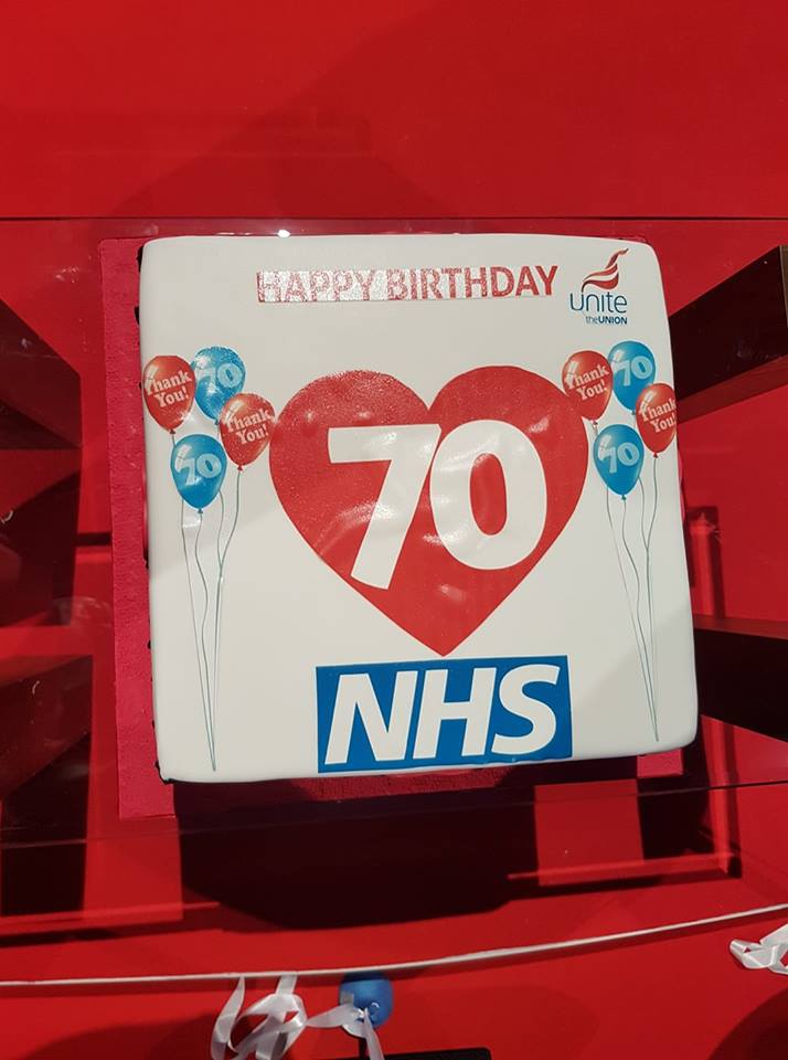 UniteinHealth's tweet image. Unite #UPC18 in Brighton has sent this amazing birthday cake to the Royal Sussex Hospital to say a huge thank you to the staff. We will never stop defending you and the service you give us.  Thank you to all our members. Happy birthday NHS ! #NHS70