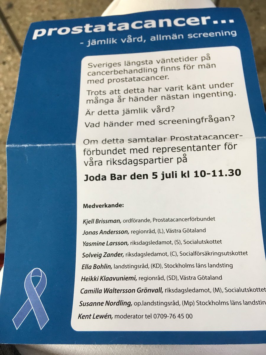 Prostatacancerförbundet ordnar ett seminarium i Almedalen. Temat långa väntetider, är detta jämlik vård?
Glad att vi i @regionskane fattat beslut om organiserad PSA testning och ett prostacancercentrum som är en bit på vägen mot jämlik vård.#Almedalen2018 #skpol