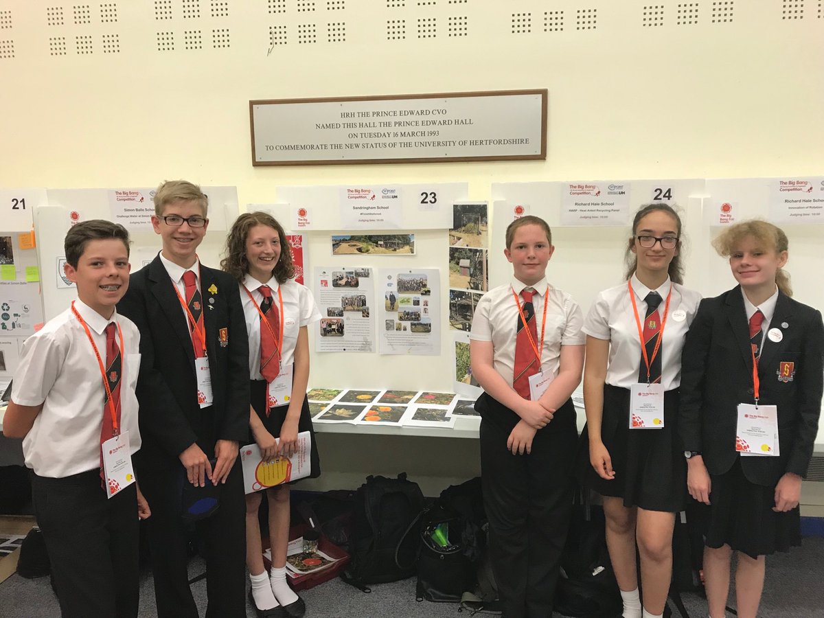 Some members of the Eco Team representing ⁦@SandringhamSch1⁩ at the ⁦<a href="/BigBangFair/">BigBang redirect</a>⁩. They are promoting their work on the school conservation area and the #FinishTheForest project.
