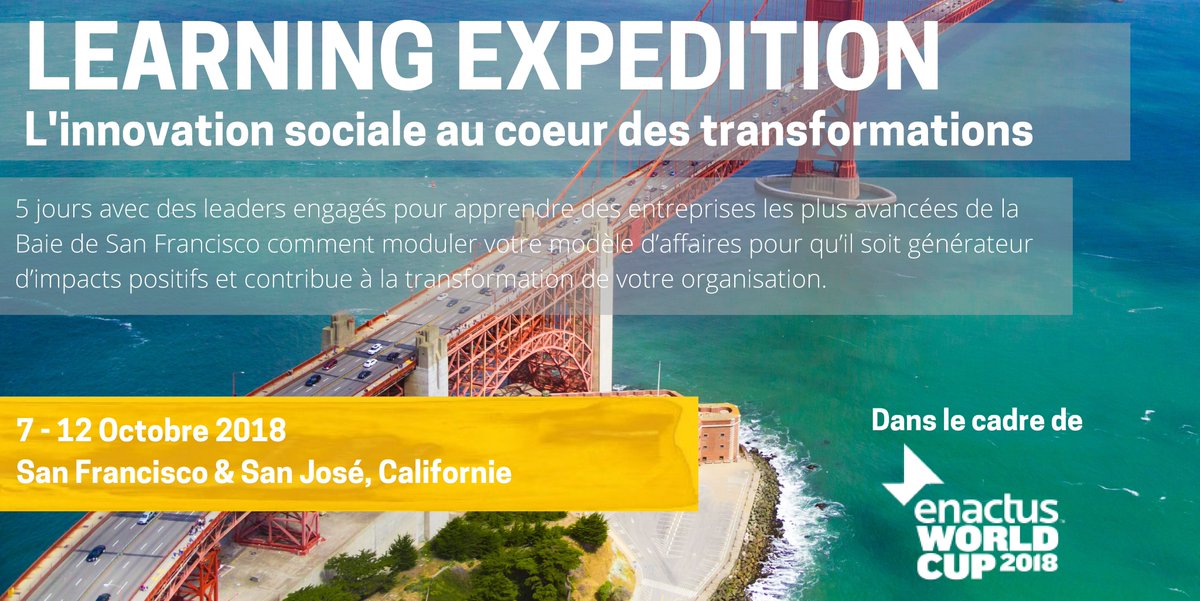 EnactusFrance's tweet photo. Direction San Francisco pour notre première Learning expedition "l'innovation sociale au cœur des transformations" #Impact avec @Pixelis_WW et @tom_expedition le programme complet ici https://t.co/yWndegFyEY https://t.co/kQEdyWwXUl