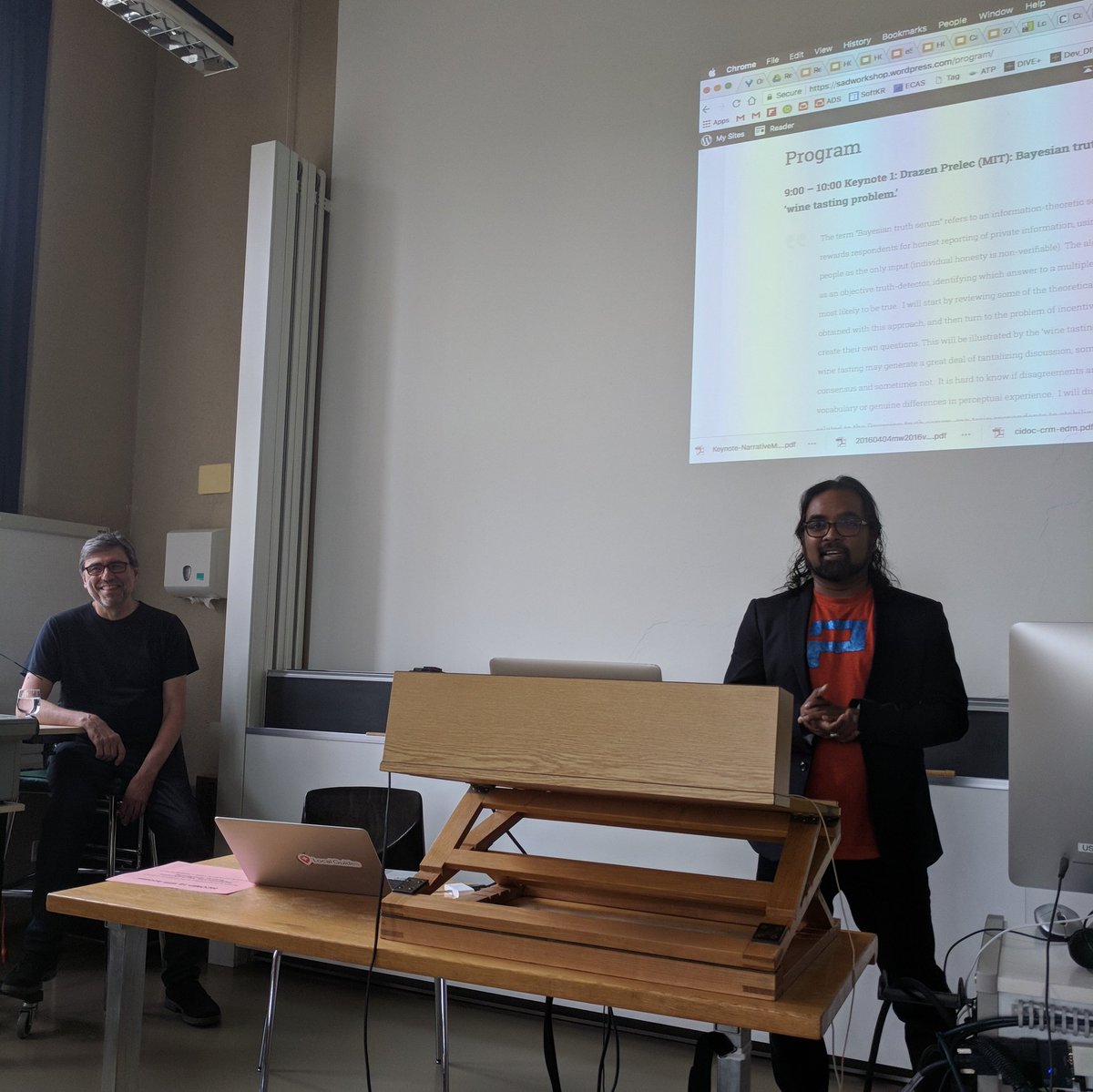 laroyo's tweet photo. @hcomp_conf #hcomp2018 full house at the #SAD2018 workshop, kicking off with @heuristicity introducing Keynote 1: Drazen Prelec @MIT on "Bayesian truth serum and the ‘wine tasting problem.’" https://t.co/tnGDbCWsjm