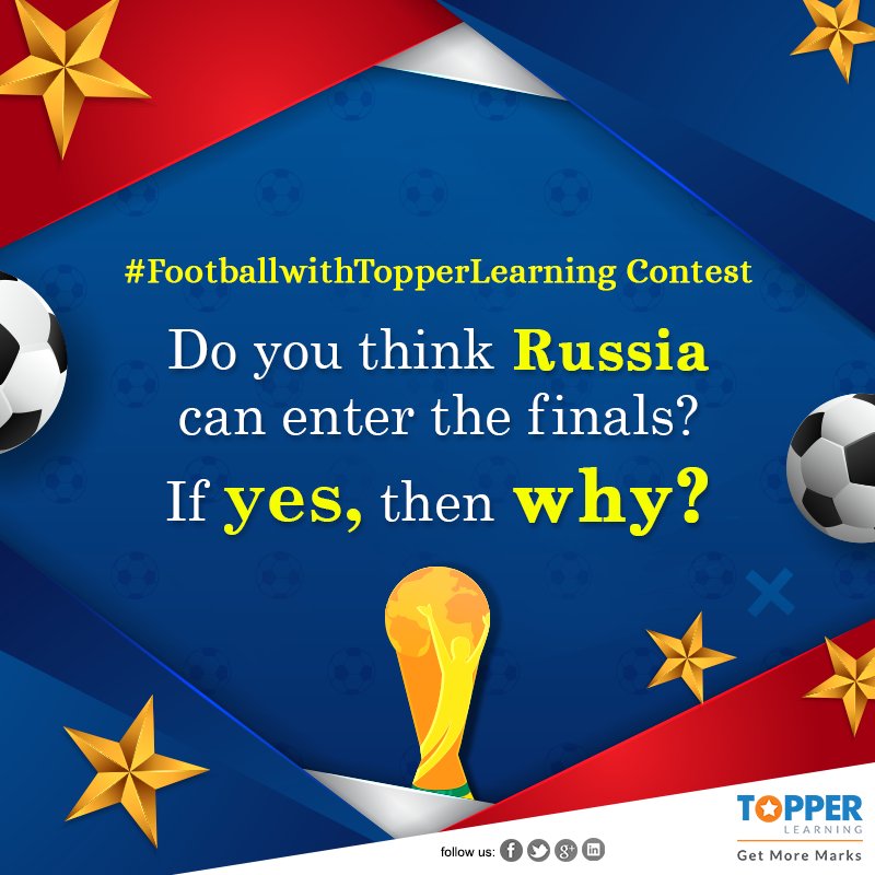 Topperlearning's tweet photo. The experience of this 'World Cup-2018' is amazing and we are overwhelmed by the response. It is time for your prediction!
#FIFA #Contest #WorldCup2018 #FootballwithTopperLearning #Russia https://t.co/hK4J6adTPT