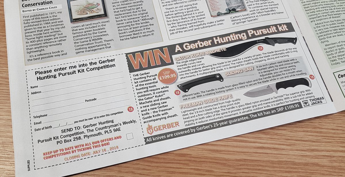 Win a @Gerber_Gear Hunting Pursuit Kit as featured in this week’s <a href="/CountrymansW/">The Countryman's Weekly</a>  (dated 4th July). The Gerber Hunting Pursuit Kit contains all of the essential hunting tools you will require in the great outdoors.  Competition closing date - 16th July 2018. #tjgerber #gerbergear