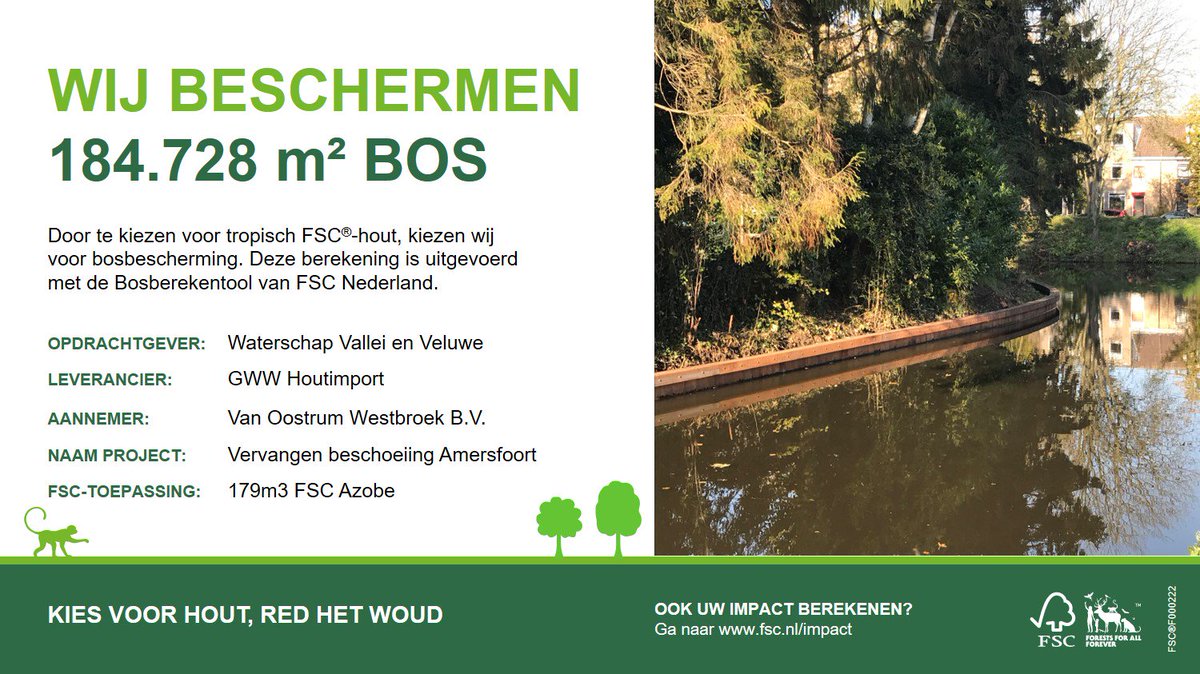 FSCNL's tweet photo. Waterschap Vallei en Veluwe beschermt 18,4 ha bos door te kiezen voor FSC tropisch hout. Deze berekening is uitgevoerd met de FSC Bosberekentool. Bereken ook hoeveel bos beschermd wordt door de keuze voor FSC-hout in een project! https://t.co/IDHAr8OxqD
#FSCImpact #Kiesvoorhout https://t.co/3UBSS5tg2F