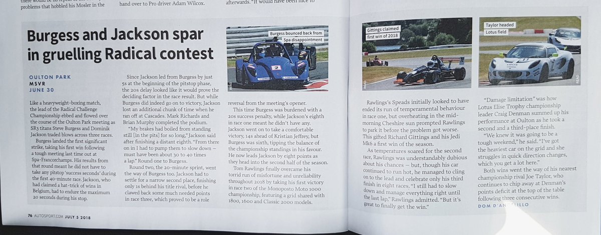 RAWMotorsports8's tweet photo. @RAWMotorsports8 Lead story in @autosport @AS_National @Oulton_Park
@RadicalCarsUK @MSVRacing
@Sunoco_UK
Words by @dangewrites
Pic by @ReadPics
#rawperformance #championship #racecars #radicalchallenge #podium #msvracing #msvr #polepostion #motul #hankook #nothingcompares https://t.co/0Zb019Z87b