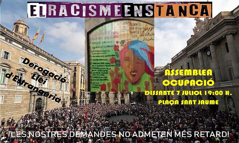 Assemblea ocupació Dissabte 7 de juliol a les 19h Plaça Sant Jaume @racismenstanca