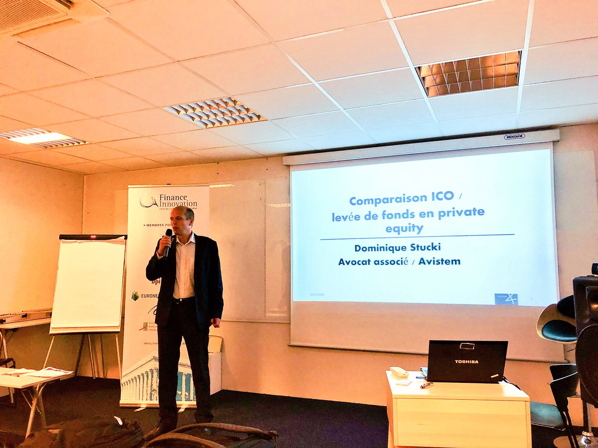 financeinnov's tweet photo. En ce moment : intervention de @DominiqueStucki d’@Avistem_Avocats sur la comparaison #ICO et levée de fonds en #privateequity d’un pdv juridique⚖️📊 https://t.co/O1QyIC8TaI