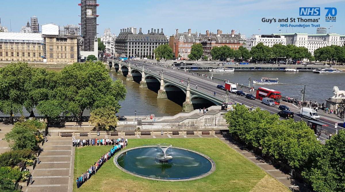 Here's an aerial photo of our staff getting creative to celebrate the 70th birthday of the NHS today with one of the best views in London. Happy birthday NHS! #NHS70