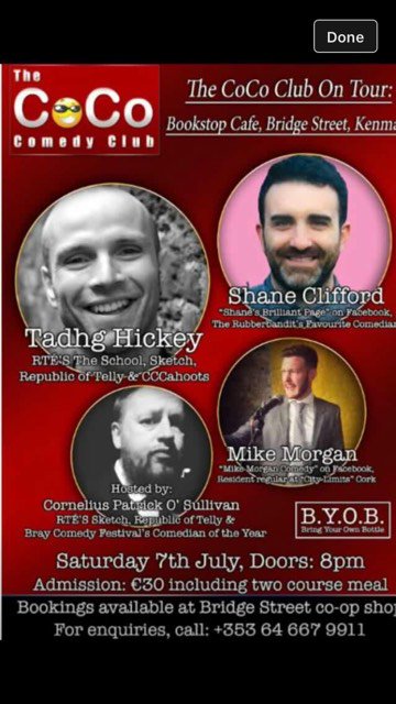 TadhgHickey's tweet photo. @corkcomedyclub are on tour this Saturday night and I'm delighted to be with them! Come check out this unreal gig if you're in Kenmare. https://t.co/L7KyeRF6Tq
