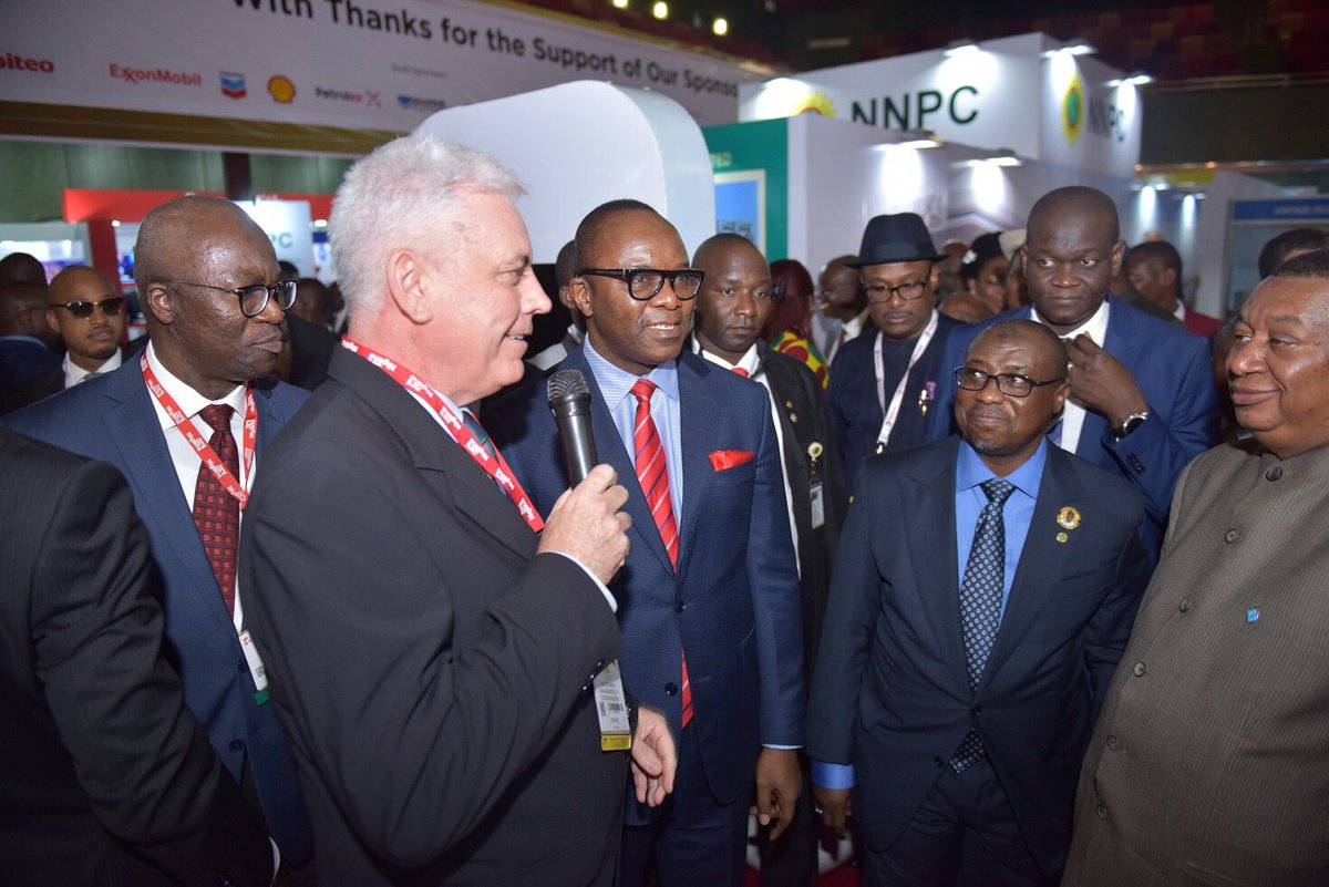 ExxonMobil_NG's tweet photo. It was our pleasure to receive the Honorable Minister of State for Petroleum Resources @IbeKachikwu, the NNPC GMD Maikanti Baru and the OPEC Secretary General Mohammed Barkindo at the 2018 Nigeria Oil and Gas Conference. #NOG18 https://t.co/gliUgBOI9I