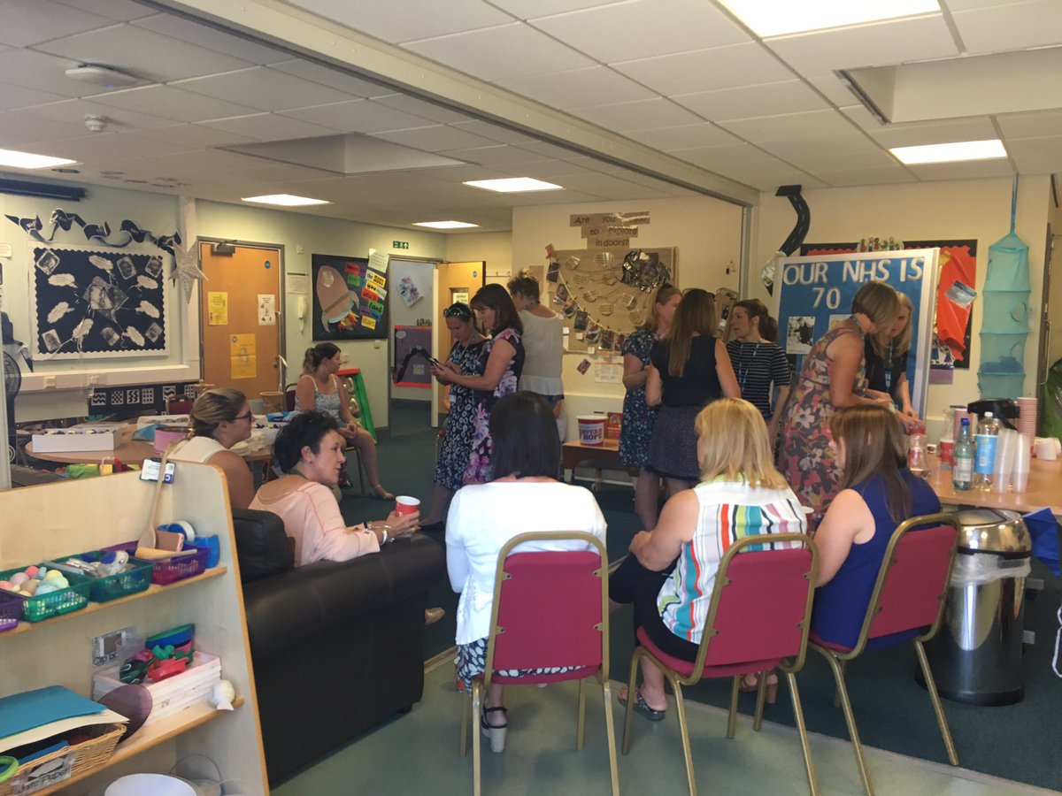 Susieab1's tweet photo. Celebrating #NHS70 at Oakenclough Children Centre with our local authority colleagues. Cake overload! @wirralct @KarenHowell_WCT @lukabaduka @swindells_jo https://t.co/tIXEd4bpOr