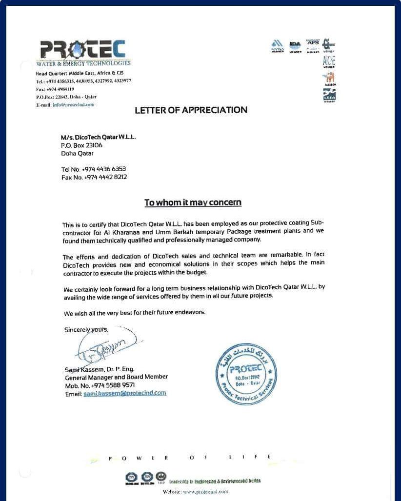 We are honored....#DicoTechQatar #letterofappreciation #wearehonored #Doha #Qatar