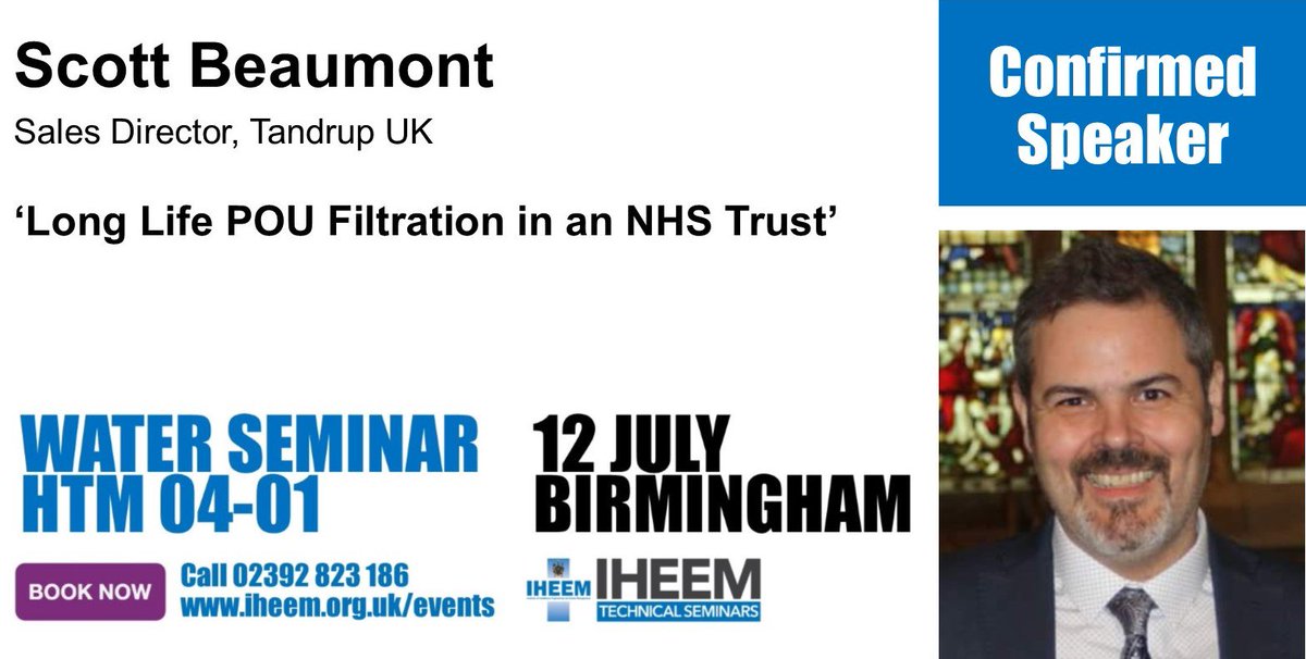 Scott Beaumont of Tandrup UK will be discussing a case study of a major NHS Trust which conducted a field trial with long life cycle point of filters. ow.ly/pTkG30kI0y0 #watersafety #HTM04 #IHEEM75 <a href="/HEFMAUK/">HEFMA</a> <a href="/HEJMagazine/">Health Estate Journal</a> <a href="/NWSSP/">NHS Wales Shared Services Partnership 🏳️‍🌈</a> <a href="/NHSEngland/">NHS England</a> <a href="/NHSNSS/">NHSNSS Account Takeover POC by wadgamaraldeen</a> Book from just £125 +VAT