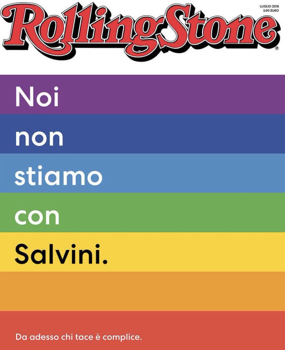 Newest cover #rollingstone from Italy ♠️ is a statement against minister #salvini : “We are not with Salvini. From now silence means consent” Artdirector @davidemottes .
.
.

#magazinecover #coverlove #coverdesign #coverjunkie #printisthefutureofonline @rollingstoneitalia