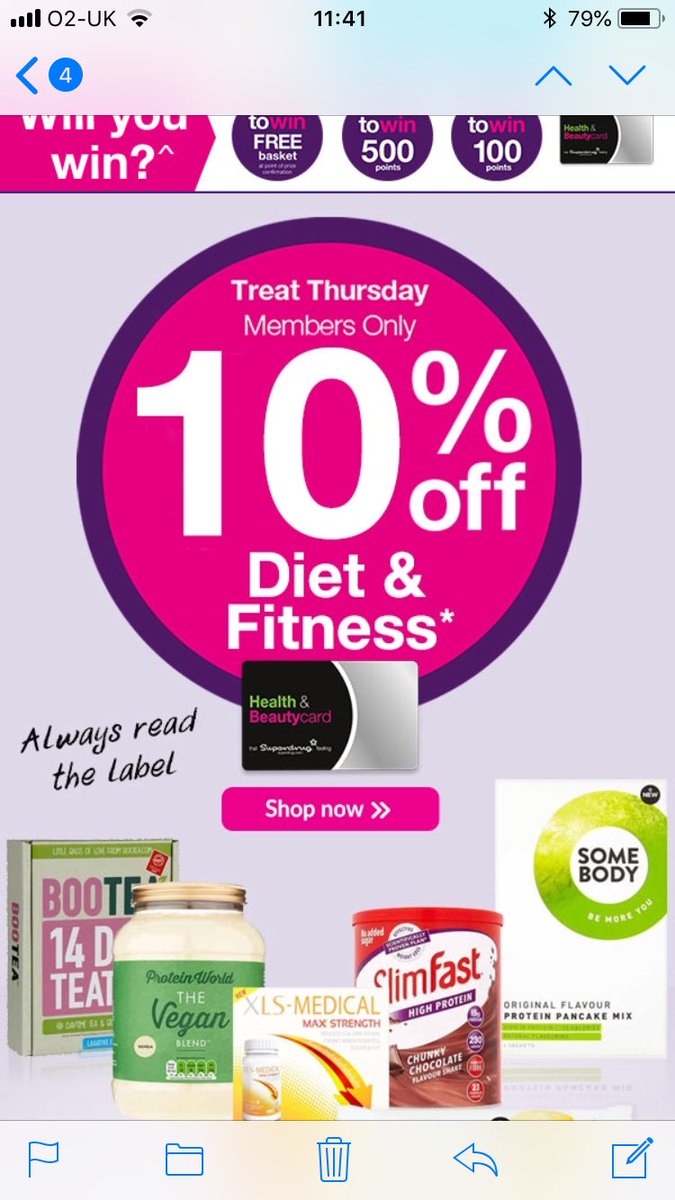 Its_BeautyBitxh's tweet photo. Poor show @superdrug encouraging unhealthy weight loss as a “treat”. How about 10% off setting sprays to stop my makeup sliding off my face in this heat? But this? Naaaah. Put off. https://t.co/z0wkWABsC7
