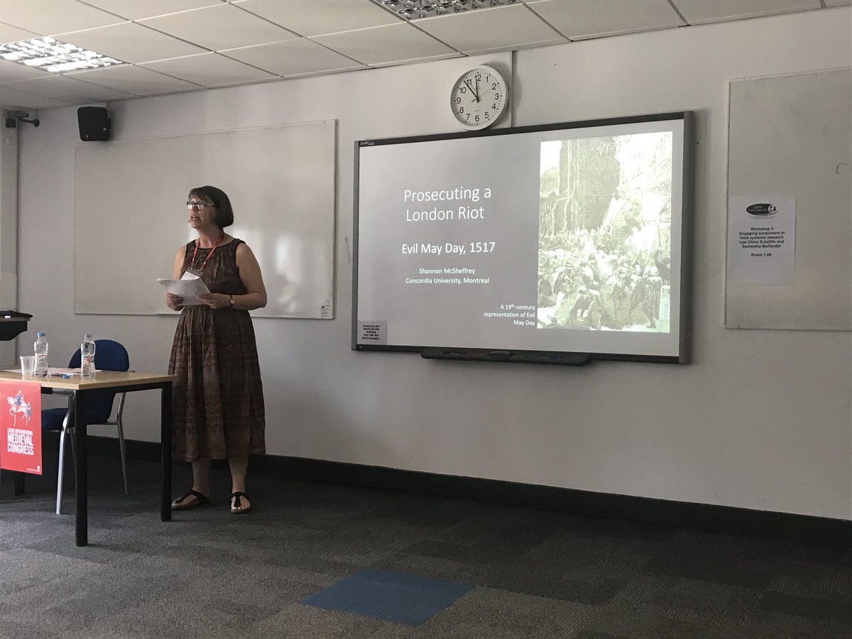 Our final speaker is Shannon McSheffrey @MedievalMcSheff who is presenting on ‘Prosecuting a London Riot: Evil May Day 1517’ #ReimaginingRec #IMC2018 #s1635