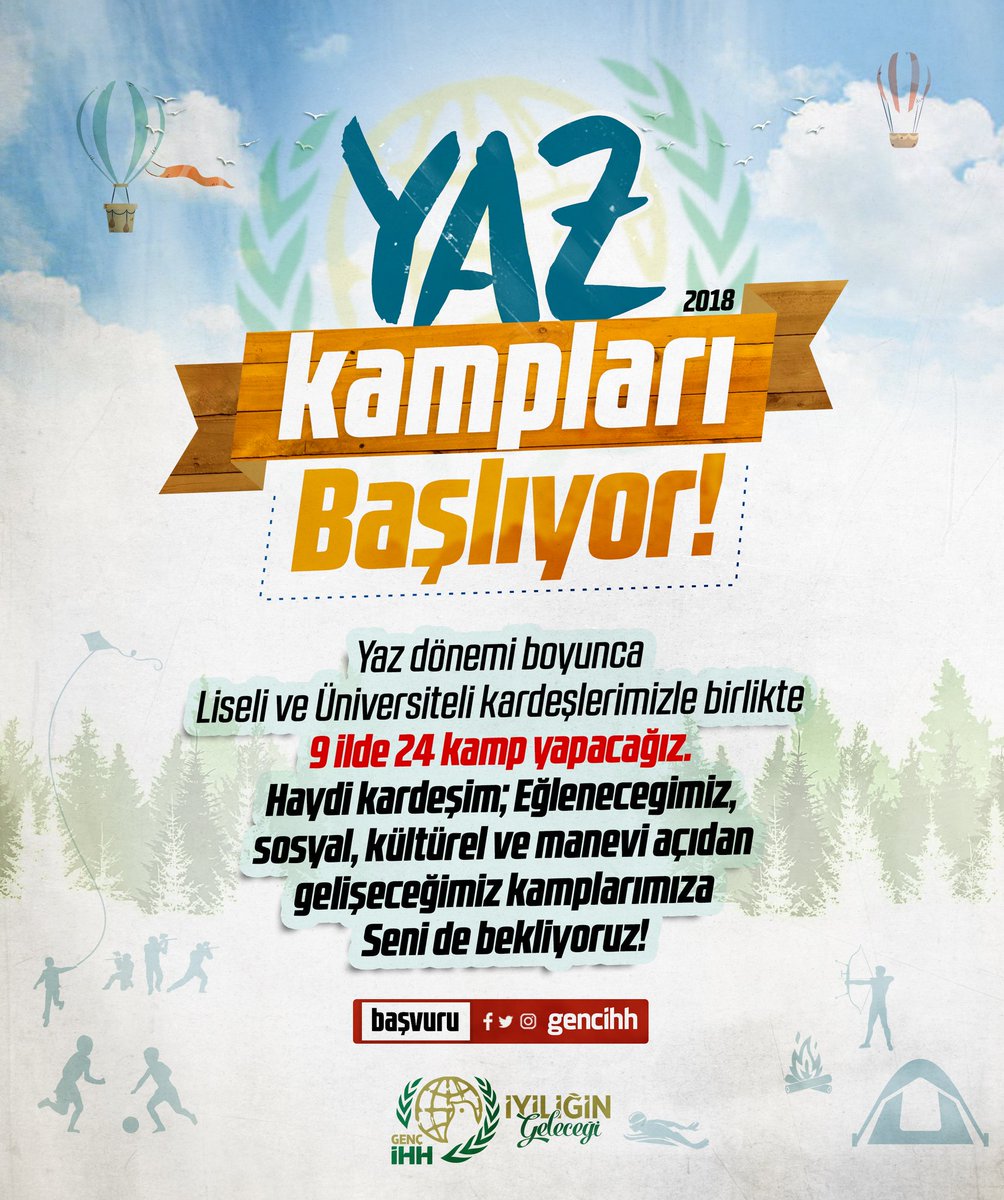 Yaz Kampları Başlıyor!

Yaz dönemi boyunca liseli ve üniversiteli kardeşlerimizle birlikte 9 ilde 24 kamp yapacağız.
Haydi kardeşim; eğleneceğimiz, sosyal, kültürel ve manevi açıdan gelişeceğimiz kamplarımıza seni de bekliyoruz.