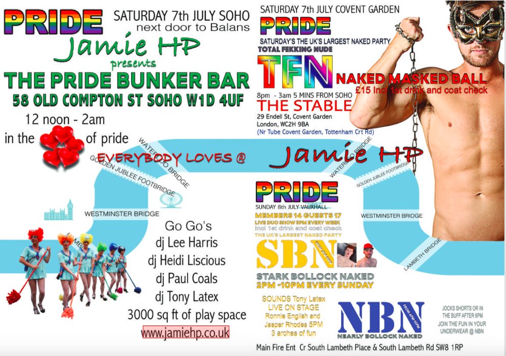 jamiehpevents's tweet photo. This Saturday @jamiehpevents opens the doors of it's #PrideBunkerBar cruise venue, Old Compton Streets latest bar right in the heart of #PrideinLondon. DJs include @leeharrisdj @TonyLatex #PaulCoals #HeidiLicious. Plus a huge fetish scene play space provided by #UKRed. 12pm-2am. https://t.co/Y8lhi6RE4i