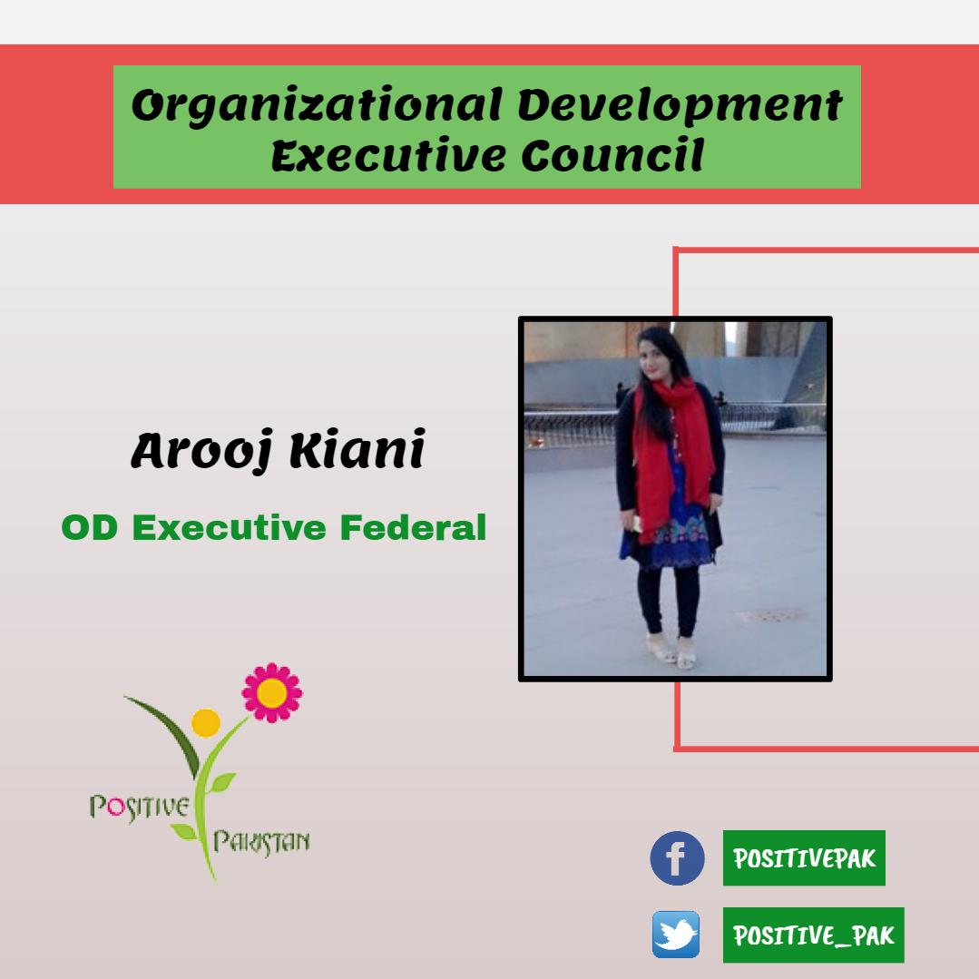 With immense pleasure we announce that Mission Holder at Positive Pakistan Arooj Kiani is OD Executice of Federal . She is doing BS in Psuchology from Viqar un Nisa University. We congratulate her and wish her Good luck.

#PositivePakistan
#ODExecutives
#ODExecutiveFederal