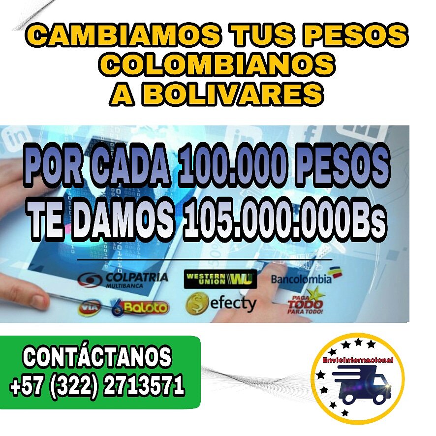 enviointer's tweet image. #colombia #pesos #Venezuela #bogota #venezolanosencolombia #venezolanosenbogota #FelizJueves #Cúcuta #Barranquilla #Bucaramanga #santamarta #cartagena
