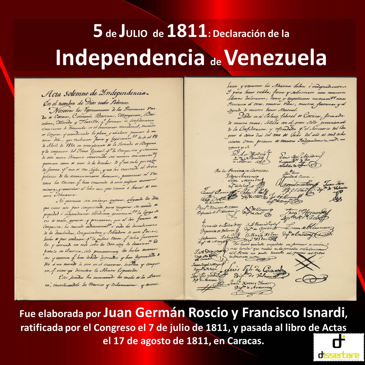 RDissertare's tweet photo. #5Jul  La independencia fue aprobada el 5 de julio de 1811 y de inmediato, el   presidente del Congreso, diputado Juan Antonio Rodríguez, anunció que   estaba "Declarada solemnemente la Independencia absoluta de Venezuela. https://t.co/FwwC6o9ipc