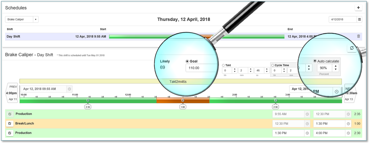 PINpointInfoSys's tweet photo. START w/ the Input of Your GOAL into the "Scheduler" App. Select "Auto calculate" and PINpoint V5 Determines the Optimal Takt &amp; Cycle Time; and Predicts How Many Products You're "Likely" to Build During the Shift Configured Below It.  Ask Why PINpoint V5: https://t.co/er8xDIZm1V https://t.co/XXfSNCeeuJ