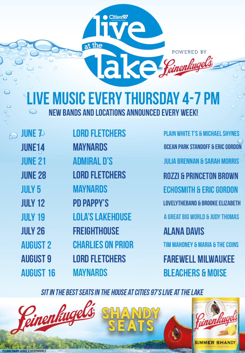 FREE live music and fun from 4-7p TODAY @ @MaynardsMN with <a href="/Leinenkugels/">Jacob Leinenkugel Brewing Co.</a> Summer Shanty specials and great sounds from @ericpaulgordon and <a href="/echosmith/">Echosmith</a> (YES! THAT <a href="/echosmith/">Echosmith</a> ) beginning at 5pm.
It’s #Cities97LiveattheLake so come join us and bring your friends!