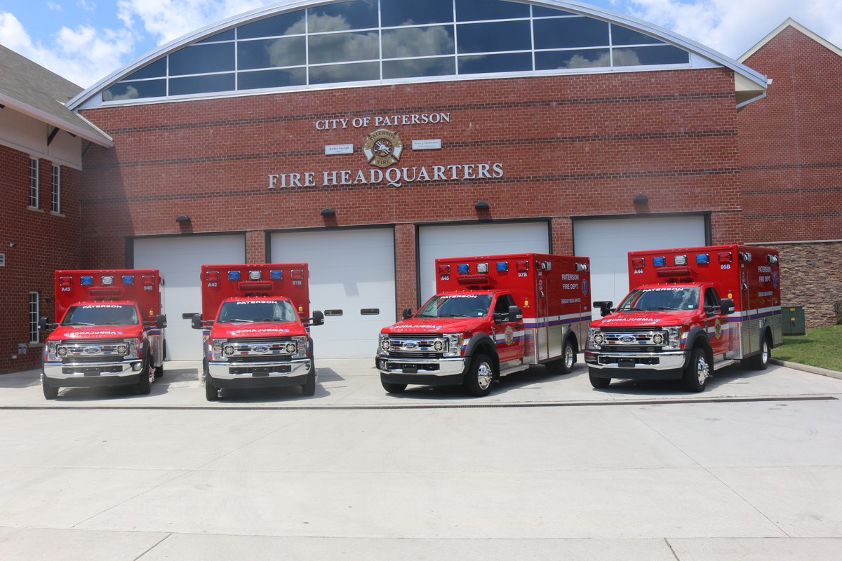 1FPGroup's tweet photo. Congratulations Paterson Fire Department on your recently delivered brand new 4 Demers Ambulances MXP150 ambulances! Thank you Fire Chief Brian McDermott & the entire Paterson Fire Department and we look forward to continuing our ongoing partnership! #AlwaysFirstBuiltToLast https://t.co/B3PfjyFgkz