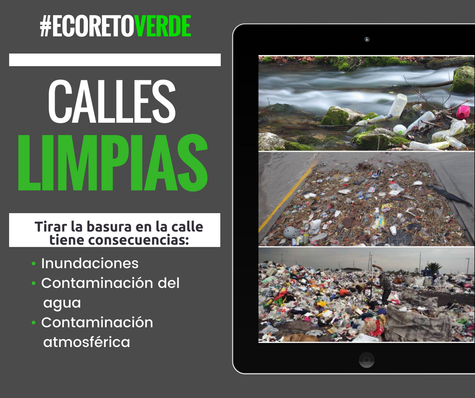 Día 5 #EcoRetoVerde Las calles sucias generan un impacto ambiental severo, no permitas que esto siga creciendo, mantengamos nuestras #CallesSinBasura para proteger el planeta y nuestra salud.