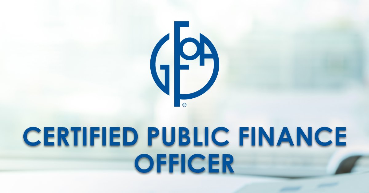 GFOA's tweet photo. Exams to qualify for the Certified Public Finance Officer (CPFO) designation are now available online. The #CPFO program is a broad educational self-study program designed to verify knowledge in the disciplines of government #finance. Learn more: https://t.co/k15mm1xfz3 #GFOA https://t.co/8IH8YXhwwY