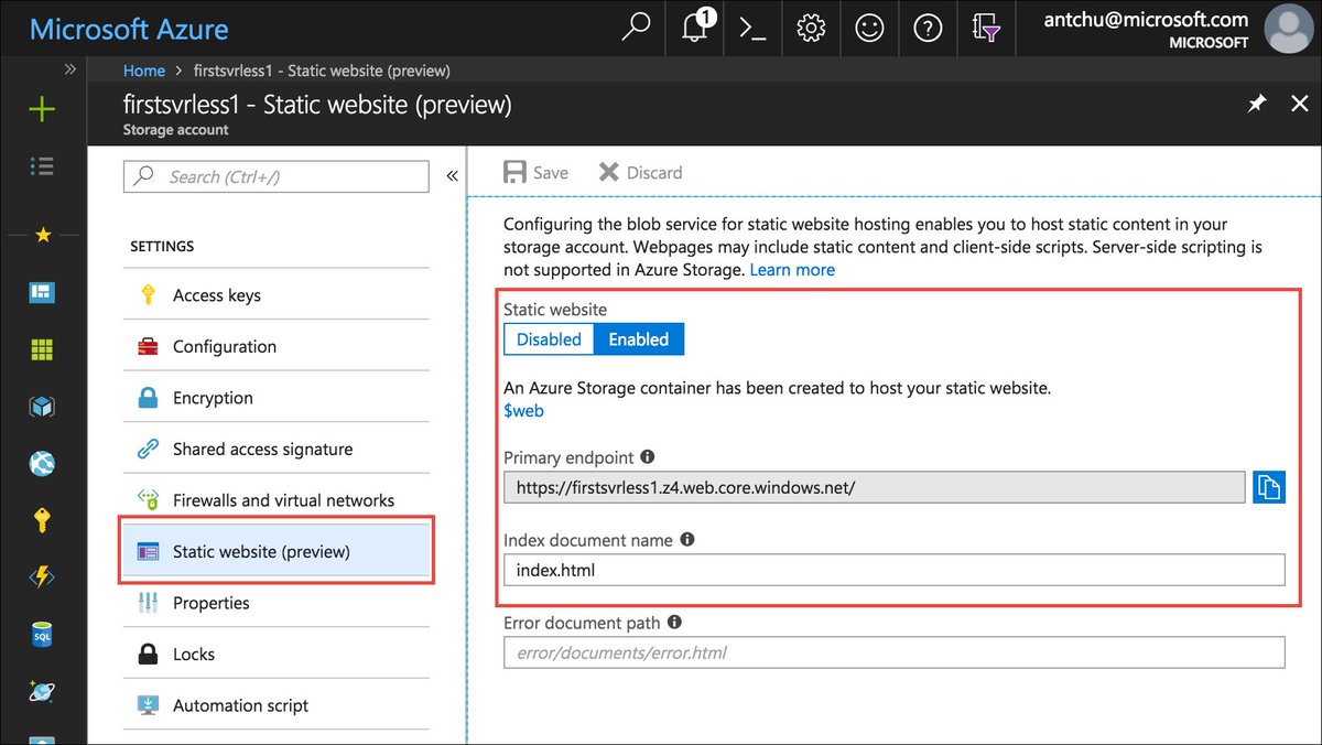 jeremylikness's tweet image. Hands-on tutorial/interactive lab: build a #serverless web app in #Azure with a static website and @AzureFunctions API - everything you need is embedded in the walk through. jlik.me/dvn
