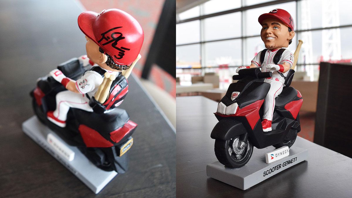Reds's tweet photo. 🚨 LAST CHANCE FOR A SCOOTER SIGNED BOBBLEHEAD 🚨

RETWEET this tweet to let the NL's batting leader, @Sgennett2, know you voted for him 5x today and you are entered to win! Must enter by 11 p.m. ET tonight. Rules: https://t.co/dbUnEfVjFL

#VoteScooter 🛴 https://t.co/Se5iGthjmT https://t.co/6uB9UrKwzS