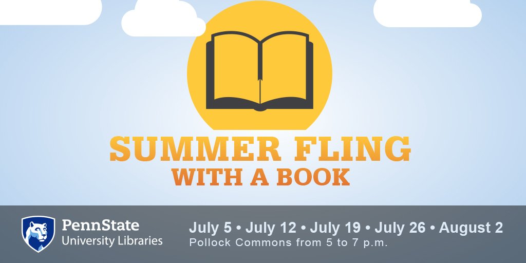 psulibs's tweet photo. Hey #PSULEAP students! Check out our Pop Up Library and Summer Fling with a Book event 5-7 pm tonight in Pollock Commons. Take a mystery book on a reading date, plus there's always a librarian on site to answer your burning🔥questions. #askalibrarian #pennstate https://t.co/Z5Cl8lKKta