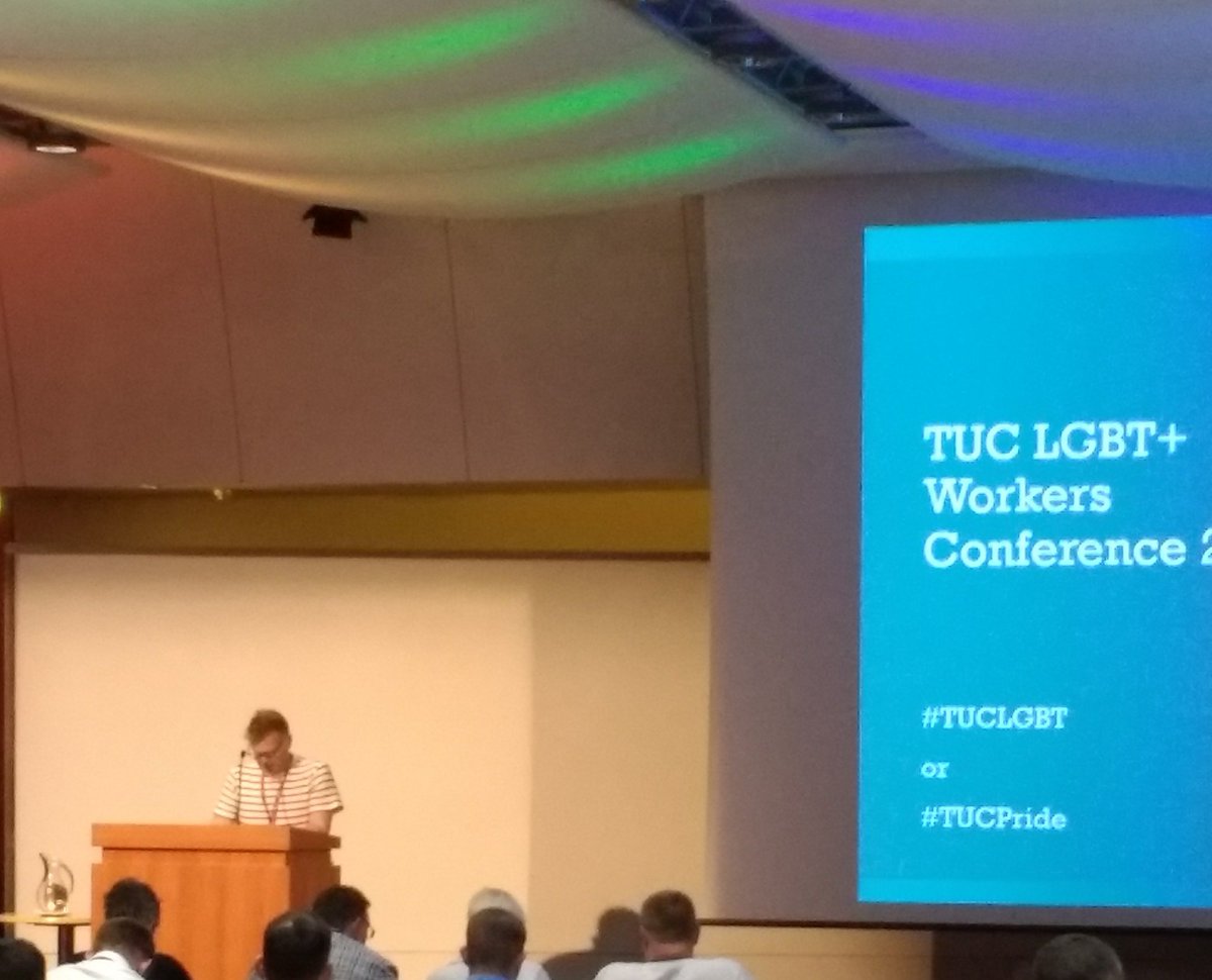 Nic from the <a href="/NEUnion/">National Education Union</a> delegation speaking in support of <a href="/NASUWT/">NASUWT</a> motion on LGBTI Mental Ill Health #TUCLGBT #TUCPride