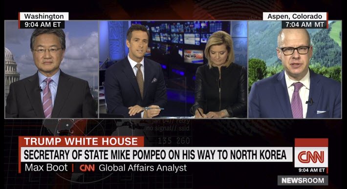 Porter_Anderson's tweet photo. Media: "It's imperative we get a full and complete accounting of the #NKoreans' nuclear program. ... There's no sign whatsoever that #NKorea has any intention of denuclearizing." @MaxBoot on @realDonaldTrump's overtures to Pyongyang. https://t.co/hgDBuwqgo2