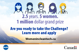 WiRE_Canada's tweet photo. Have you heard about the Women in Cleantech Challenge? It provides funding of up to $1million to women with innovative clean tech ideas and businesses that help fight climate change.  Read more, share or apply at https://t.co/pA8hp2KtQY https://t.co/n8ooPADVst