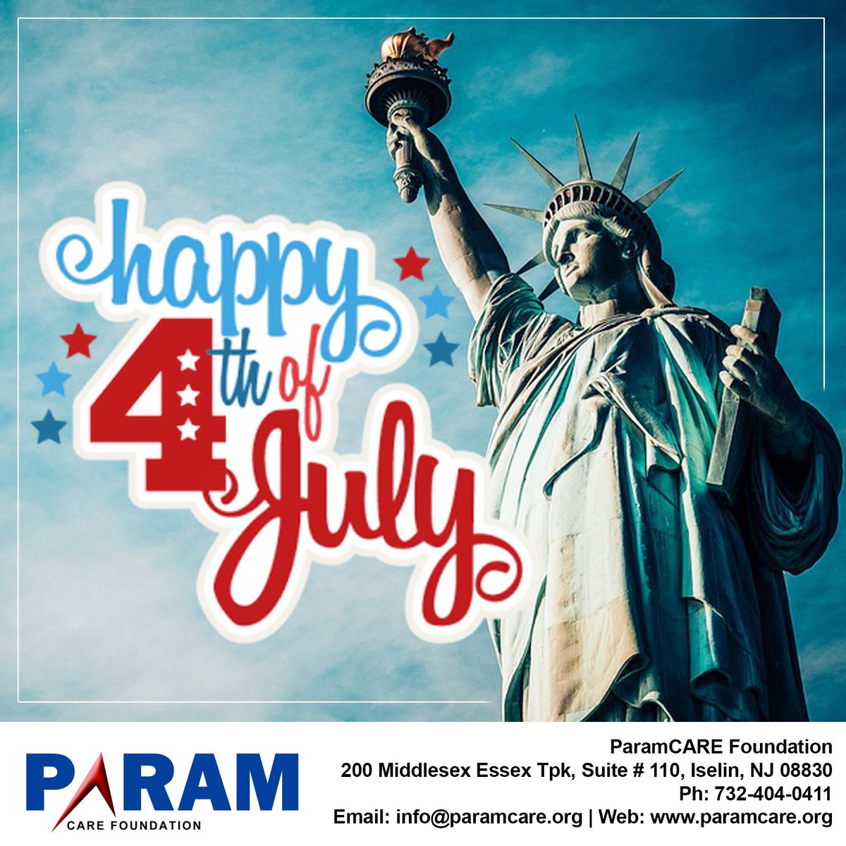 Param_CARE's tweet photo. 4th of July 
ParamCARE Foundation Wishes Happy Independence day &amp;Paying tribute to our brave American Heroes today &amp; forever. https://t.co/wpwf3lxqO8