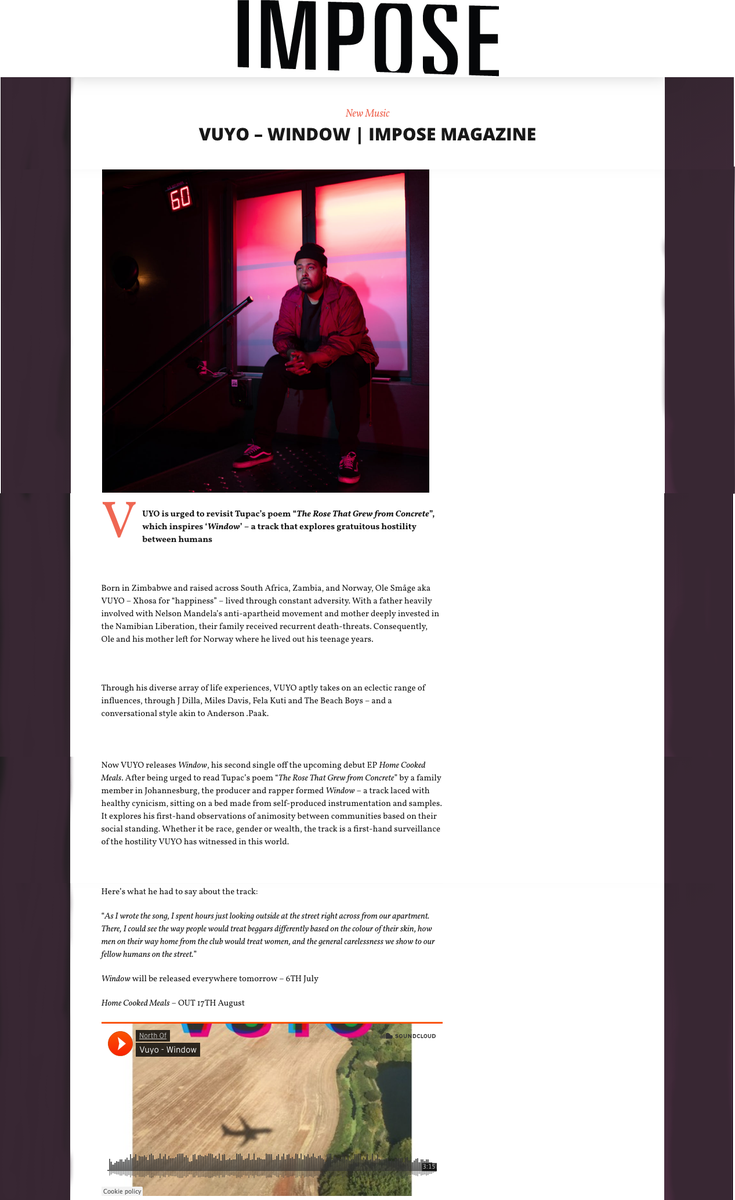 MysticSons's tweet image. 'Window – a track laced with healthy cynicism, sitting on a bed made from self-produced instrumentation and samples.' Thanks to @ImposeMagazine for premiering South African via Norway Hip Hop Artist @olevuyo's new track "Window" OUT TOMORROW imposemagazine.com/bytes/new-musi…