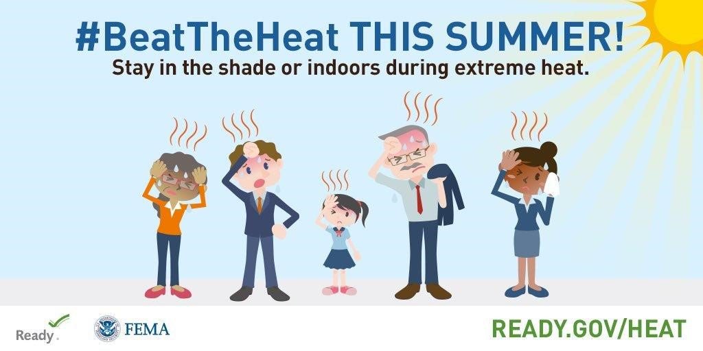 NWS says a Heat Advisory remains in effect until 8:00 pm today.  Stay indoors as much as possible, keep hydrated and limit exposure to the sun. More at  ready.gov/heat #BeatTheHeat