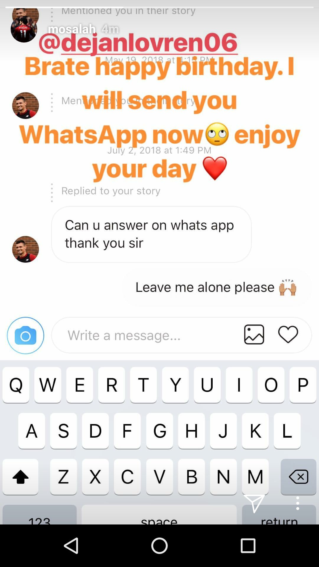 Happy Birthday to Dejan Lovren from Mo Salah 