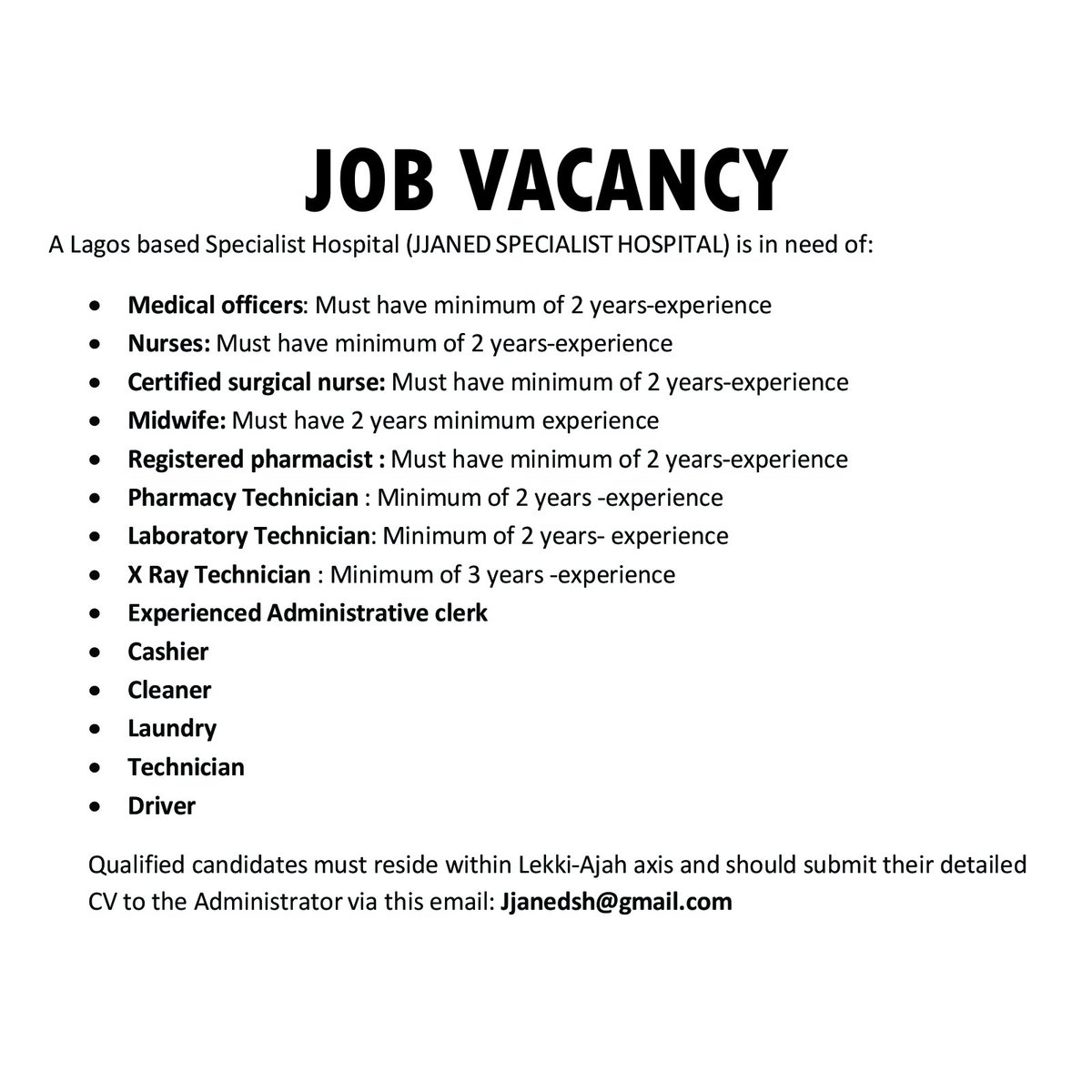 gabykazie's tweet photo. JOB VACANCY
#JobAlert #JOBWEDNESDAY #JobSeekersNG #vacancy  #jobsearch https://t.co/0LfOPOuDui